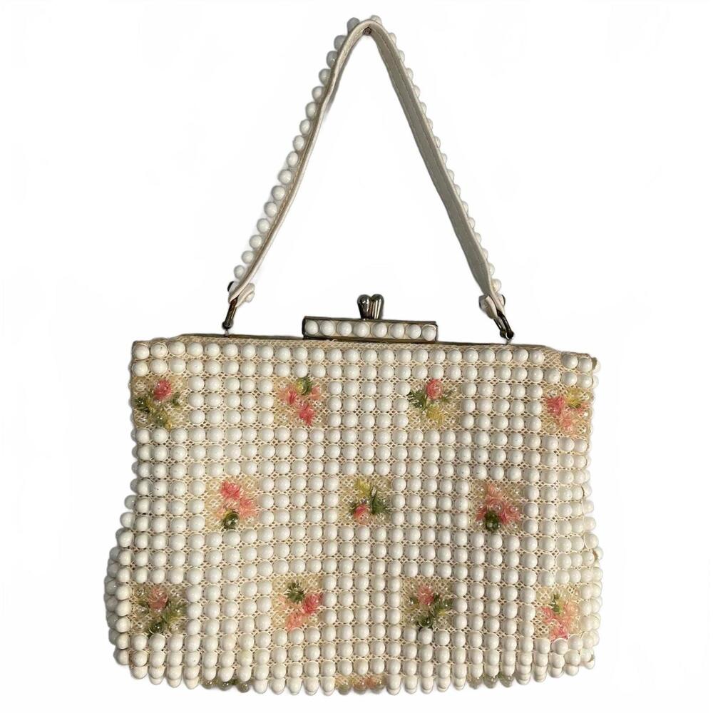 60's Vintage Grandee Bead White Floral Fairy Bubble Bandbag